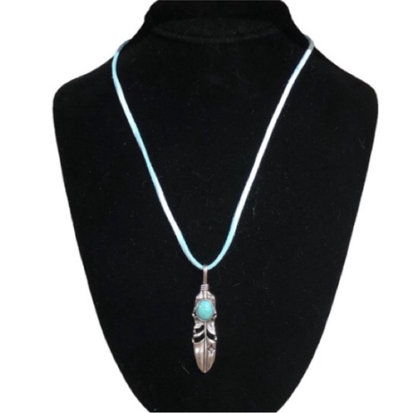 None Jewelry - UNBRANDED NATIVE AMERICAN Style FEATHER Statement PENDANT Turquoise Necklace